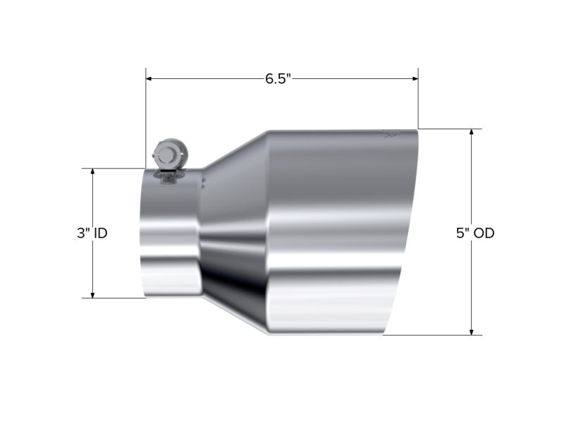 MBRP Universal T304 Stainless Steel Tip, 3in ID / 5in OD Out / 6.5in Length / Angle Cut  Single Wall