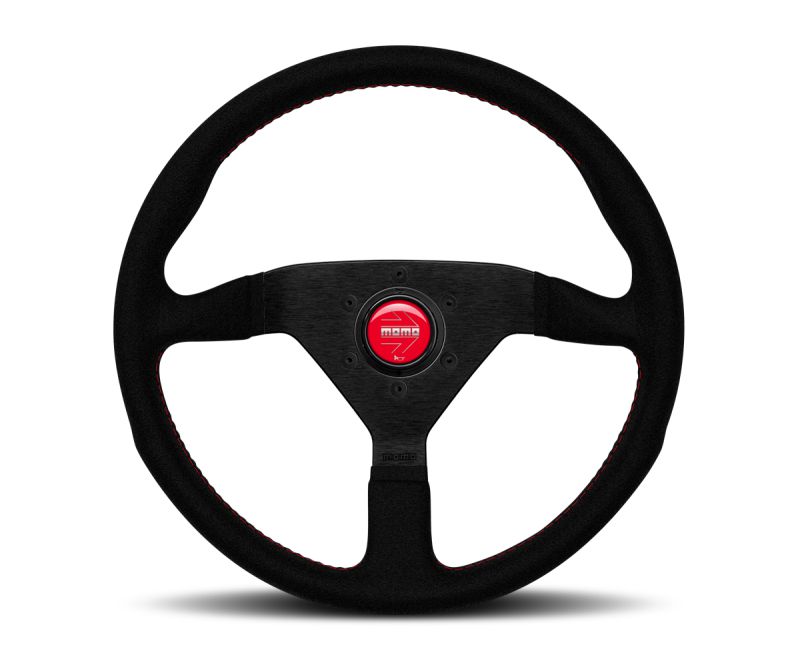 Momo Montecarlo Alcantara Steering Wheel 350 mm - Black/Red Stitch/Black Spokes