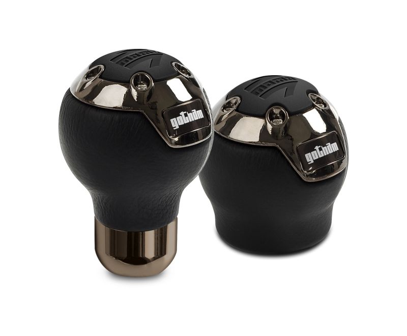 Momo Gotham Shift Knob - Black Leather, Dark Chrome Insert