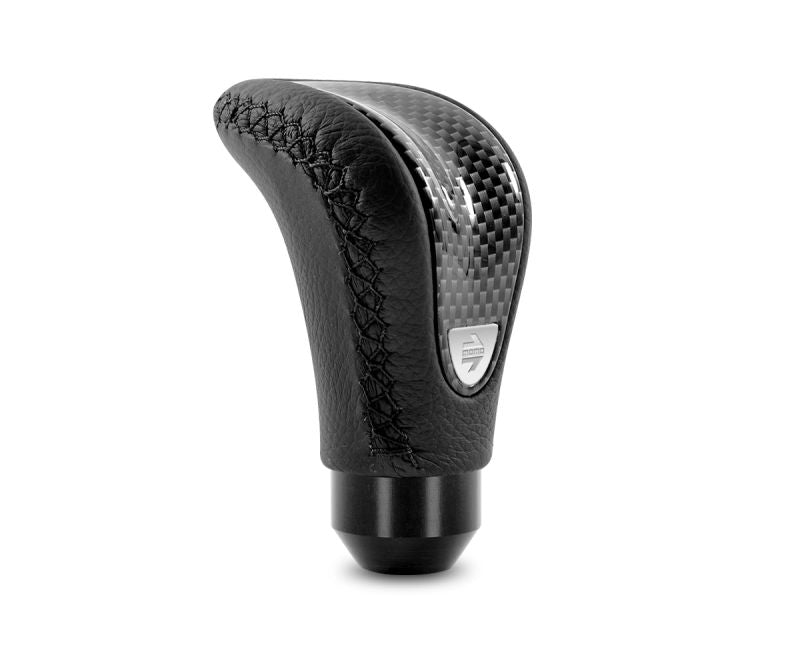 Momo Combat Evo Shift Knob - Black Leather, Carbon Effect Insert, Black Stitching