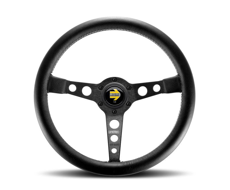 Momo Prototipo Steering Wheel 350 mm - Black Leather/Wht Stitch/Black Spokes