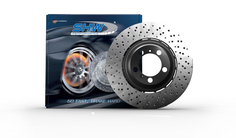 SHW 14-18 Audi RS7 4.0L Front Drilled-Dimpled Lightweight Wavy Brake Rotor