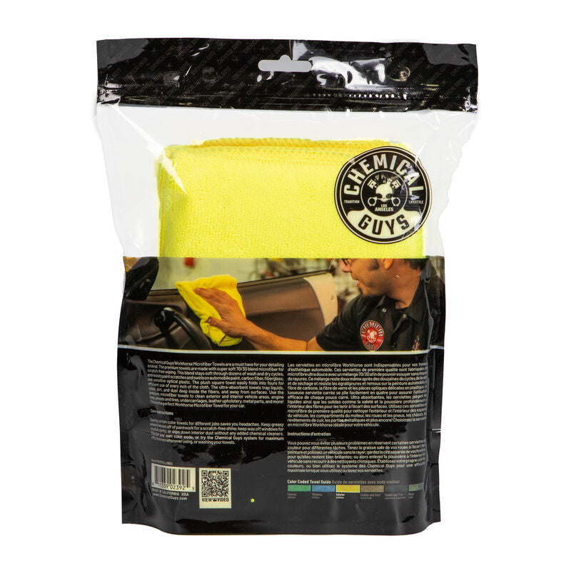 Chemical Guys Workhorse Professional Microfiber Towel - 16in x 16in - Yellow - 3 Pack - Case of 16