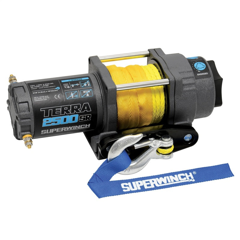 Superwinch 2500 LBS 12 V DC 3/16in x 40ft Synthetic Rope Terra 2500SR Winch - Gray Wrinkle