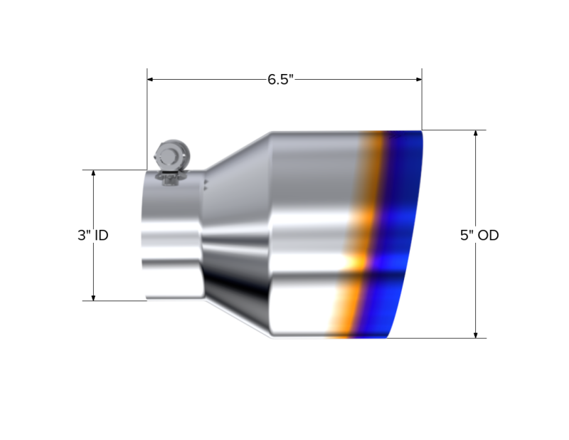 BMRP T304 Stainless Steel Burnt End Angle Cut Exhaust Tip - 3in. ID / 5in. OD / 6.5in. Length